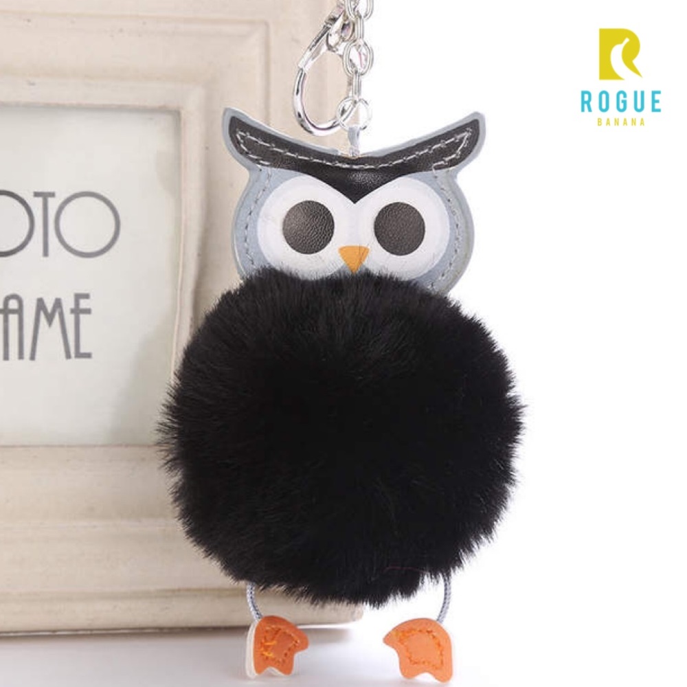 🆕Black Owl Pom Silver Keychain Bag Charm🦉